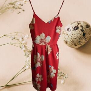 Monteau Medium spaghetti straps floral polyester blend stretch woman's dress.